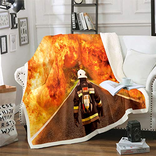 Feuerwehrmann Kuscheldecke Feuerwehrmann Bedruckte Decke für Sofa Couch Bett Brennendes Feuer Fleece Wohndecke Feuerwehr Held Warm Couchdecke Raumdekor Plüsch Flanell Fleecedecke 150x200cm von Loussiesd