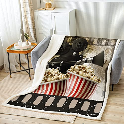 Film Theater Decke 150x200cm Vintage Kino Poster Design Kuscheldecke für Kinder Jugendliche Popcorn Wohndecke Old Mode Home Dekor Flanell Fleecedecke Schlafzimmer Dekor Couchdecke für Couch Sofa von Loussiesd