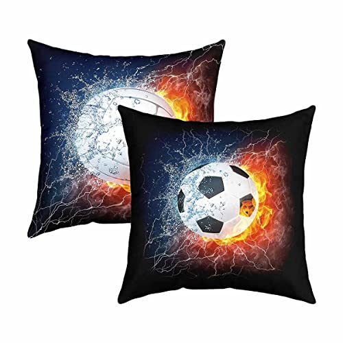 Fußball Kissenbezüge 40x40cm 2er Set Kissenbezüge Weich Volleyball Games Kissenbezug Dekor Kissenhülle für Wohnzimmer Sofakissen Couchkissen Sports Gaming Blau Orange Dekor Dekokissen für Sofa Stuhl von Loussiesd