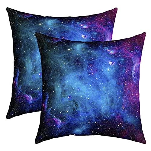 Galaxie Sternenhimmel Kissenbezug für Couch Sofa Bett 40x40cm 2er Set Kissenbezüge Microfaser Auto Stuhl Garten Dekokissen mit Reißverschluss für Sofa Schlafzimmer Wohnzimmer Kissenhülle Lila Blau von Loussiesd