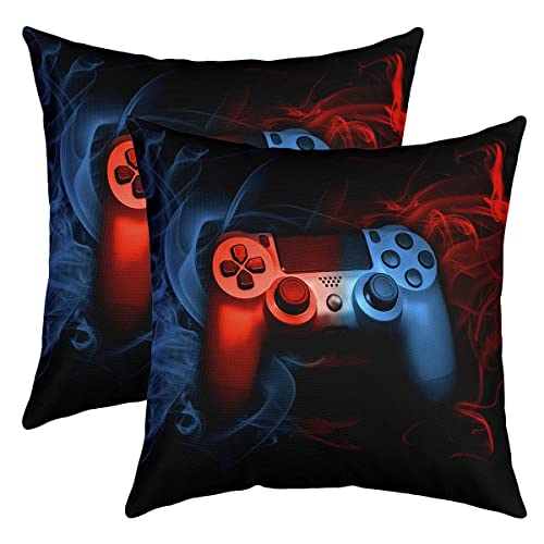 Gamepad Kissenbezüge 45x45cm 2er Set Kissenbezüge Gaming Kissenbezug Kissenhülle für Schlafzimmer Spiel Sport Blau und Roter Frosch Stil Dekorative Sofakissen Couchkissen für Auto Stuhl von Loussiesd