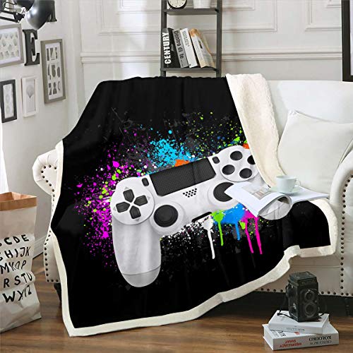 Gamepad Wohndecke Jungen Gamer Kuscheldecke 220x240cm Weißes Videospiel Gamepad Decke Für Jugendliche Kinder Flanell Fleecedecke Schlafzimmer Dekor Bunte Krawattenfarbe Modern Game Controller von Loussiesd