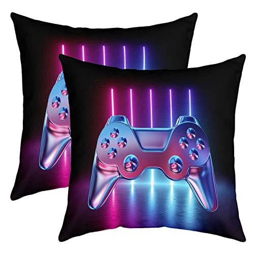 Gamer Kissenbezüge 40x40cm Spielthema Gamepad Bettwäsche 2er Set Kissenbezüge Coole Spiel Gaming Dekokissen für Sofa Bett Neuheit Gradient Action Buttons Mikrofaser Kissenhülle Sofakissen Couchkissen von Loussiesd