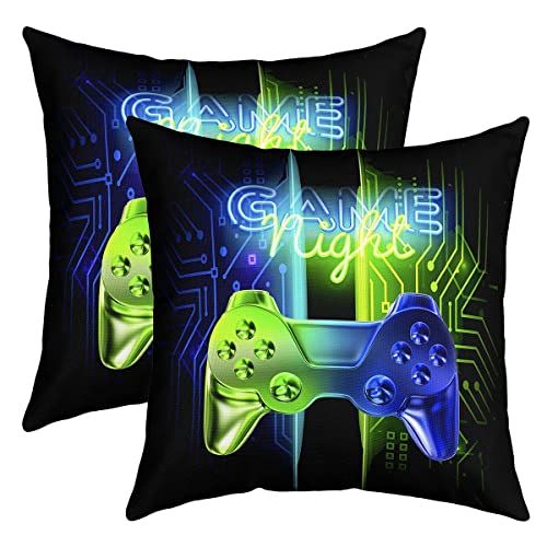 Gaming Kissenbezüge Jungs Gamepad Videospiel Kissenbezug Sofa Schlafzimmer Wohnzimmer 45x45cm Mikrofaser Dekokissen Modern Spielcontroller Spiel Kissenhülle Farbverlauf Blau Grün Kopfkissenbezug von Loussiesd