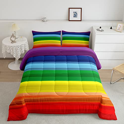 Gefälle Regenbogen Streifens Steppbett Buntes Regenbogen Bettdecke 155x220cm für Kinder Jungen Mädchen Mehrfarbig 4-Jahreszeiten Bettdecke Geometrisch Strips Steppdecke 2Stück Winter Sommer Bettdecke von Loussiesd