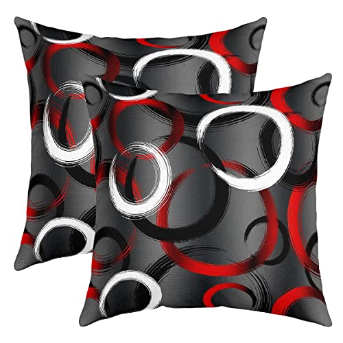 Geometrie Kissenbezüge 40x40cm Schlafsofa 2er Set Kissenbezüge Geometrischer Kreis Druck Sofakissen Couchkissen Kissenhülle Moderne abstrakte Kunst Weiß Rot Schwarz Kissenbezug von Loussiesd