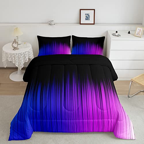 Geometrisch Abstract Ombre Dekorative Bettdecke 135x200cm Schwarz Blau Lila Striped Quadratisch Steppbett Kinder 4-Jahreszeiten Bettdecke Modern Steppdecke Dekor Winter Sommer Bettdecke 2Stück von Loussiesd