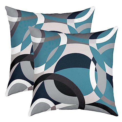 Geometrisch Kreis Kissenbezug Kissenhülle 2er Set Kissenbezüge Modern Retro Tülle Kissenbezüge 45x45cm Geometrie Swirls Dekokissen Grau Blau Schwarz Abstract Streifenlinie Sofakissen Couchkissen von Loussiesd