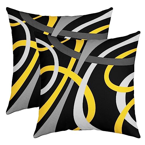 Geometrische Streifen Kissenbezüge 50 x 50 cm 2er Set Weiche Moderne Abstrakte Kunst Kissenbezüge Kissenbezüge Schwarz Weiß Gelb Grau Streifen Linie Dekorative Überwurf Kissenbezüge für Sofa Couch Stuhl von Loussiesd