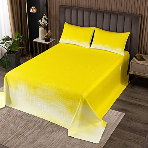 Glänzender Stern Druck Tagesdeck 240x260cm Wohndecke Mond Sterne Himmel Bettüberwurf Farbverlauf Gelb Weiß Steppdecke für Jungen Kinder Schlafzimmer Deko Romantischer Stil mit 2 Kissenbezügen von Loussiesd