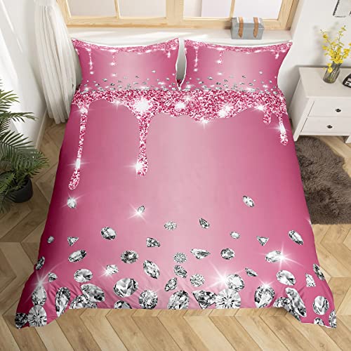 Glitzer Diamant Bettbezug Set Jungs Mädchen Rosa Silber Glänzend Bettwäsche Set 135x200cm für Kinder Frauen Männer Ultra Weicher Luxus Textur Bunt Bling Modern Betten Set Bettdeckenbezug Zimmer Dekor von Loussiesd