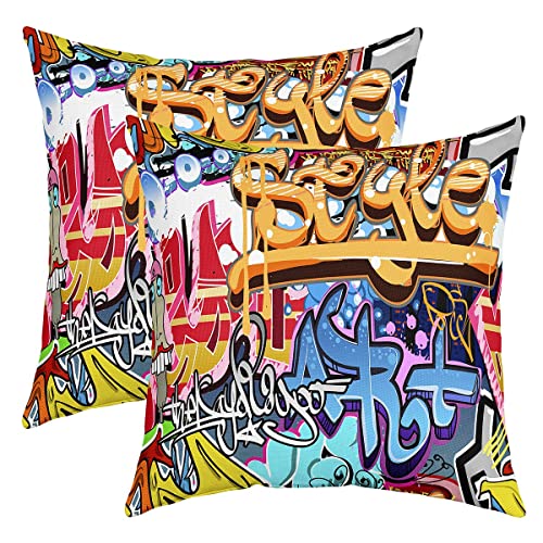 Graffiti Kissenbezug Hip Hop Straßenkultur Rock Dekokissen Couch Bett Auto 2er Set Kissenbezug 50x50 cm Microfaser Sofakissen Couchkissen mit Reißverschluss für Schlafzimmer Wohnzimmer von Loussiesd