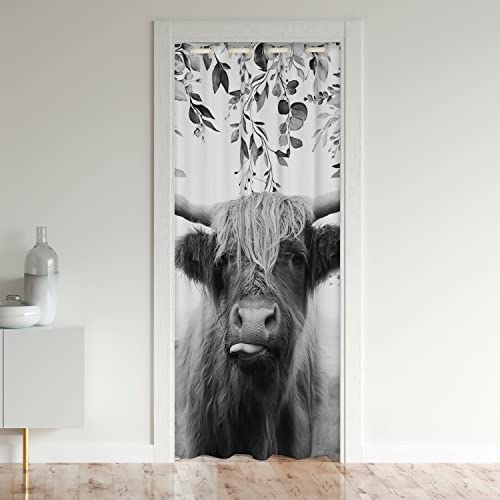 Hochland kuh Verdunkelung Verdunkelungsvorhang Bull Blätter Türvorhang 106x203cm für Tür Privatsphäre Eucalyptus Blatt Schrank Vorhang für Innentür Raumteiler Bauernhaus Vintage Western Tier Witzig von Loussiesd