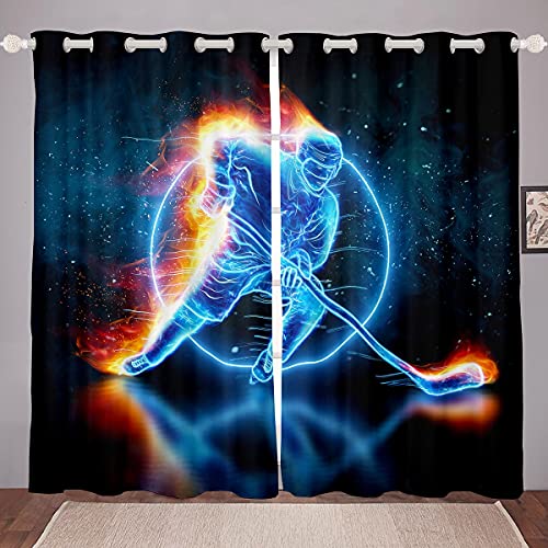 Hockeyspieler Fenstervorhang 245x140cm Eishockey Blickdichte Vorhänge für Kinder Männer Sportspiele Vorhänge Wintersport Hobby Galaxis Raumdekor von Loussiesd