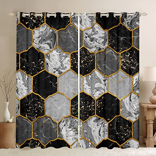 Honigcomb Blickdichte Vorhänge Jungen Mädchen Weiß Marmor Fenstervorhang 260x140cm für Kinder Modern Marmor Aesthetic Vorhänge Geometrischal Weiß Gold Schwarz Fenstervorhänge Dekor Dekorativ von Loussiesd