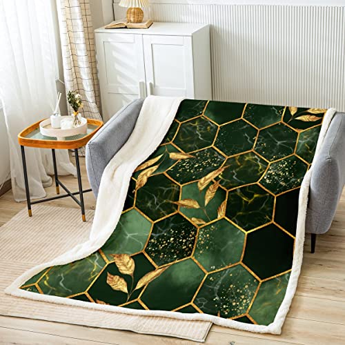 Honigcomb Kuscheldecke Jungen Mädchen Grün Marmor Decke 75x100cm für Kinder Modern Marmor Aesthetic Wohndecke Geometrischal Grün Gold Schwarz Couchdecke Dekor Flanell Fleecedecke von Loussiesd