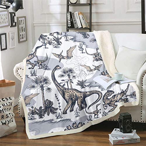 Jungen Decke Dinosaurier Fleece Wohndecke für Sofa Couch Bett Dschungel Dino Muster Kuscheldecke Wildlife Stil Plüsch Flanell Fleecedecke Wild Animal Room Decor 130x150cm von Loussiesd