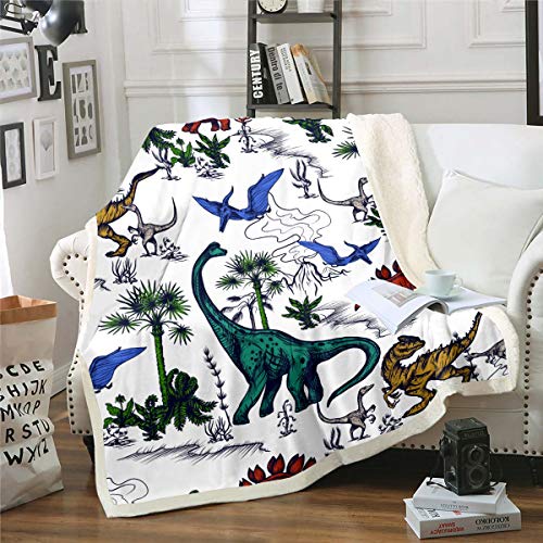 Jungen Decke Dinosaurier Fleece Wohndecke für Sofa Couch Bett Dschungeltiere Muster Kuscheldecke Wildlife Stil Plüsch Flanell Fleecedecke Wild Dino Raumdekor 150x200cm von Loussiesd