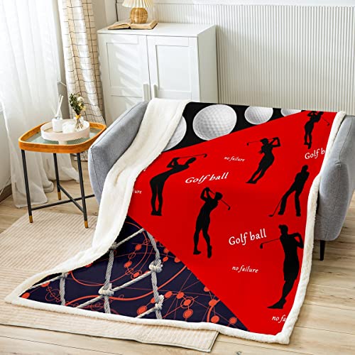 Jungen Golf Kuscheldecke 3D Golf Sport Decke 150x200cm Kinder Jugendliche Herren Golfspieler Wettkampf Silhouette Wohndecke Rot Schwarz Dekor Schlafzimmer Kollektion Flanell Fleecedecke von Loussiesd