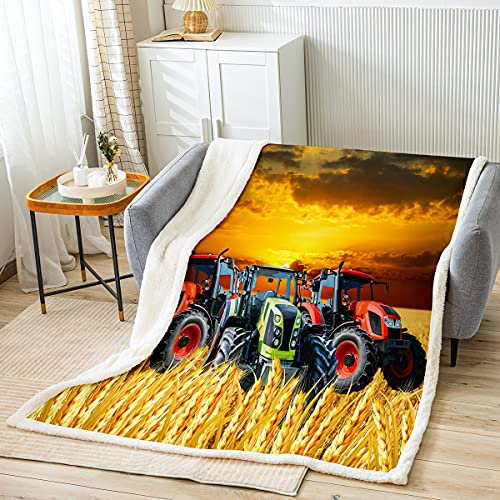 Jungen Traktoren Kuscheldecke 3D Bauernhaus Landhausstil Decke 130x150cm Kinder Karikatur Spezialisierte Maschinen Wohndecke Harvester Luxus Dekor Schlafzimmer Kollektion Flanell Fleecedecke von Loussiesd