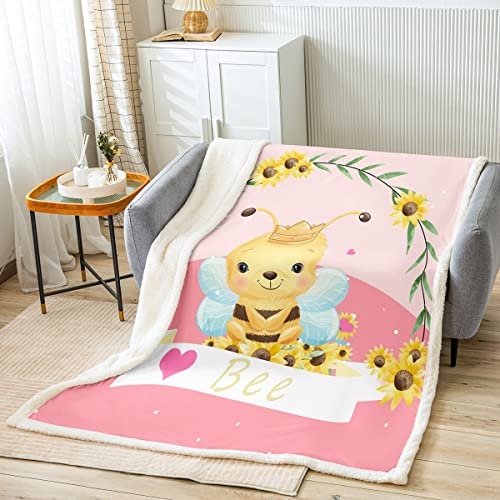 Karikatur Biene Decke 75x100cm Niedlich Honig Biene Animal Kuscheldecke Gelb Biene Wohndecke für Kinder Erwachsene Niedlich Biene mit SunBlumen Flanell Fleecedecke Kawaii für Sofa von Loussiesd