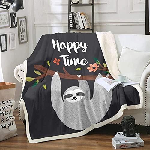 Karikatur Faultier Kuscheldecke Niedliches Tiermuster Decke Äste Wohndecke für Kinder Kleinkind Jungen Mädchen Mikrofaser Flanell Fleecedecke Blumenblumen Raumdekor Couchdecke 220x240cm von Loussiesd