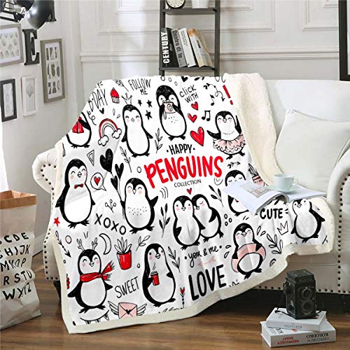 Karikatur Pinguin Flanell Fleecedecke Mädchen Niedliches Polartier Kuscheldecke Schöne Pinguine Wohndecke 150x200cm für Sofa Lustige Wildlife Couch Decke von Loussiesd