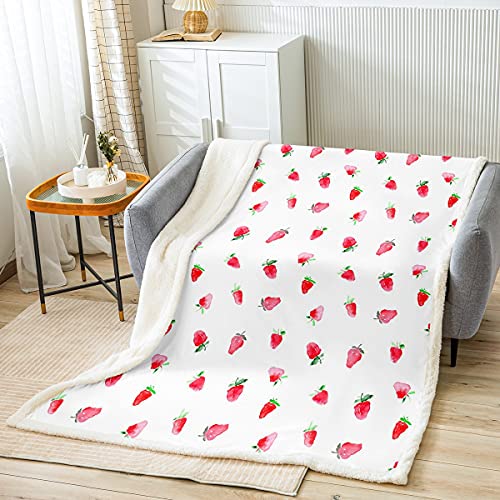 Kawaii Erdbeer-Fleecedecke für Mädchen, Rosa, Überwurf, Decke, niedliches Aquarell, Erdbeere, Obst, Sherpa-Decke für Bett, Sofa, Frauen, schöne Plüschdecke, 152 x 200 cm Kawaii Erdbeer-Fleecedecke für Mädchen, Rosa, Überwurf, Decke, niedliches Aquarell, Erdbeere, Obst, Sherpa-Decke für Bett, Sofa, Frauen, schöne Plüschdecke, 152 x 200 cm von Loussiesd
