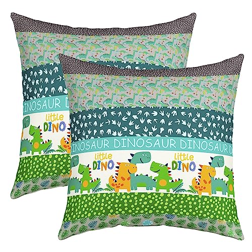 Kinder Dino Kissenbezüge 45x45cm Jungle Dino Kissenhülle für Kinder Dinosaurier Dekorative 2er Set Kissenbezüge Kissenbezug für Sofa Tropisch Blätter Dekokissen Weich Sofakissen Couchkissen von Loussiesd