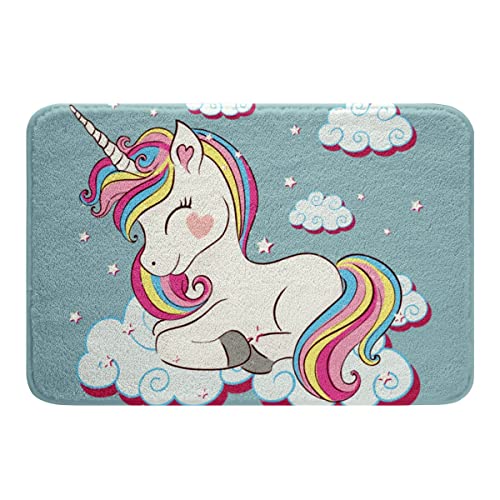 Kinder Einhorn Badematte 40x60cm Zauberhafte Tierdeko Badteppiche Regenbogen Fee Karikatur Einhorn Badezimmerteppich Kawaii Niedlich Verträumtes Pferd Weich Zottelig Inneneingang Badvorleger von Loussiesd
