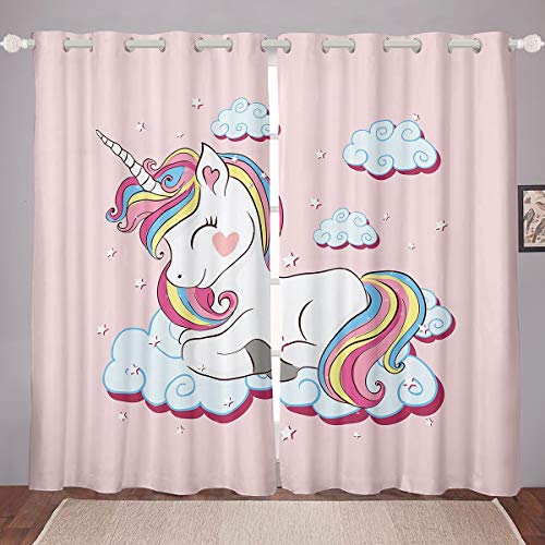 Kinder Fenstervorhang 175x140cm Einhorn Blickdichte Vorh?nge Dekor Rosa Karikatur Einhorn Regenbogen Wolken drucken Vorhang Blickdicht Vorh?nge Dekor für herrliche Sü? Tiere Dekorativ 2er Set von Loussiesd