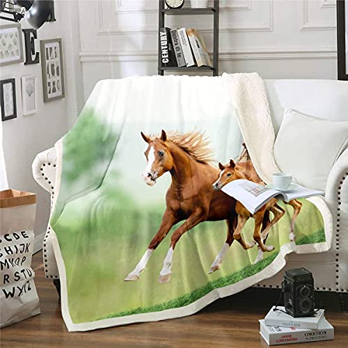 Kinder Fleece Decke Galoppierendes Pferd bedruckte Kuscheldecke für Jungen Mädchen 3D Wildtier Plüsch Decke 100x130cm Wildlife Style Fuzzy Flanell Fleecedecke für Schlafsofa Couch Grün Braun von Loussiesd