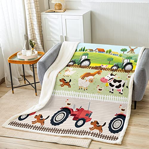 Kinder Karikatur Bauernhof Tiere Decke 75x100cm Kleinkind Niedliche Traktoren Wohndecke für Jungen Kinder Bauernhaus Land Kuscheldecke Bunte Raumdekor Natur Thema Flanell Fleecedecke von Loussiesd