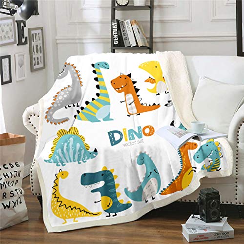 Kinder Kuscheldecke Karikatur Dinosaurier Wohndecke Niedliche Dino Flanell Fleecedecke für Sofa Couch Mikrofaser Dschungeltiere Muster Couchdecke Raumdekor Couchdecke 150x200cm von Loussiesd