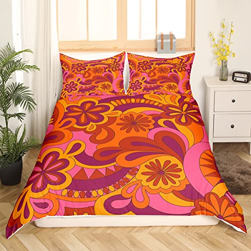 Kinder Retro Hippie Blumen Bettwäsche Set Vintage Boho Floral Drucken Bettbezug Set für Jungen Teens Botanische Blüte Bettwäsche 60S 70S Groovy Blossom Schlafzimmer Bettwäsche 135x200cm,Bunt von Loussiesd