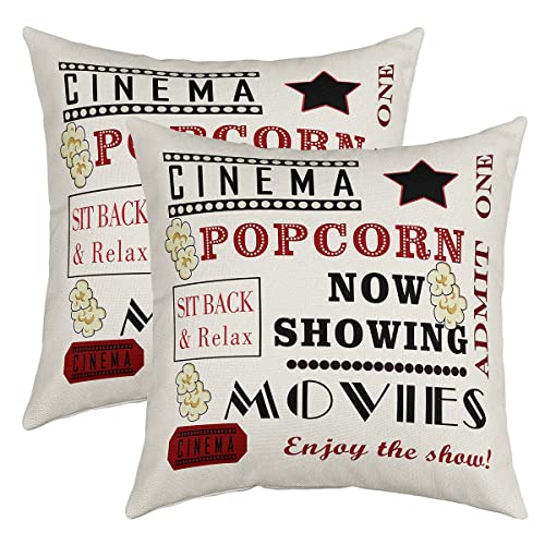 Kino Poster Design Umkehrbar Kissenbezüge 40x40cm Popcorn Drucken Square Kissenhülle 2er Set Kissenbezüge für Bett Sofa Couch Die ganze Saison Kino Kissenbezug Home Dekor Alte Mode von Loussiesd