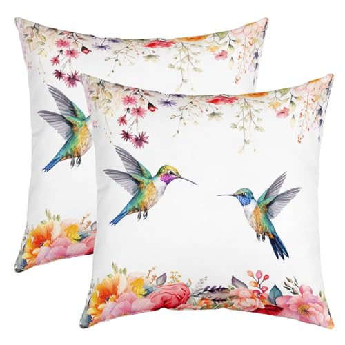 Kolibri Kissenbezüge 45x45cm 2er Set Kissenbezüge Weich Tropisch Vögel Sofakissen Couchkissen Kolibri Blumen Kissenbezug Kissenhülle Garden Dekokissen Blüteing Iris Blumen Dekokissen von Loussiesd