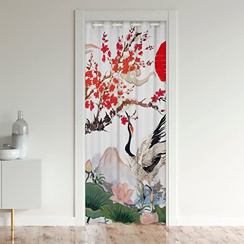 Kranich Verdunkelung Vorhang Mädchenhaft Kirsche Blooming Fuji Berg Sun Türvorhang 132x203cm Tür Privatsphäre Lotus Floral Schrank Vorhang für Innentür Raumteiler Chinesisch Style Wassercolor von Loussiesd