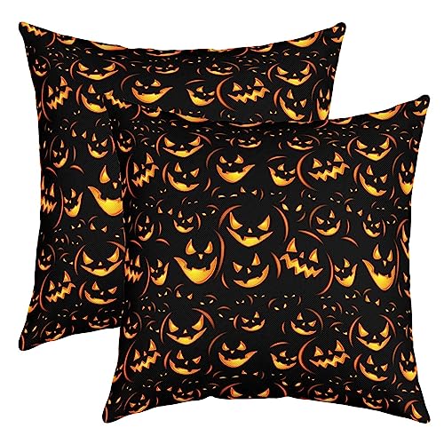 Kürbis Laterne Kissenbezüge 40x40cm Kinder Halloween Kissenhülle für Jungen Mädchen Kürbis Laterne 2er Set Kissenbezüge Kissenbezug Atmungsaktiv Magie Dekokissen Gelb Sofakissen Couchkissen von Loussiesd