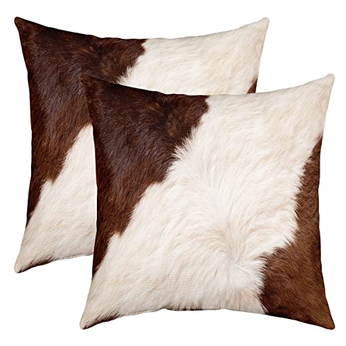 Kuhfell Kissenbezüge 45x45cm 2er Set Kissenbezüge Kuhfell Gedruckt Kissenbezug Kissenhülle für Wohnzimmer Schlafzimmer Western Bauernhof Tier Haut Braun Weiß Sofakissen Couchkissen für Couch von Loussiesd