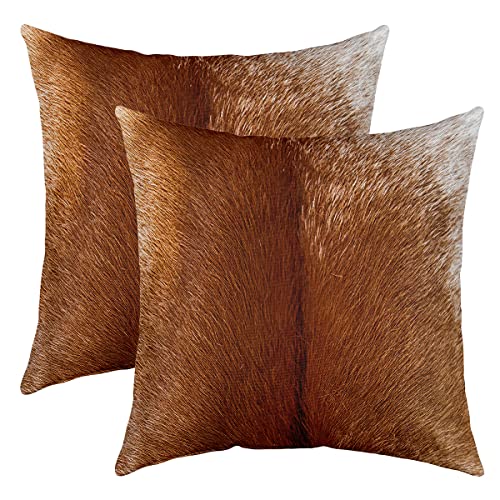 Kuhfell Kissenbezüge 45x45cm 2er Set Kissenbezüge Weiches Kuhfell Gedruckt Kissenbezug Kissenhütte Kopfkissenbezug Western Bauernhof Tier Haut Braun Sofakissen Couchkissen für Sofa von Loussiesd