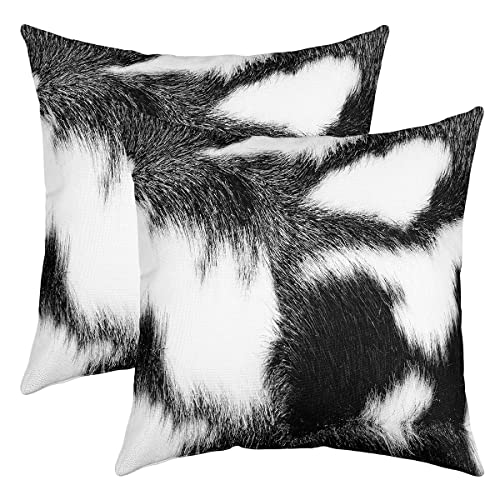 Kuhhell Pelz Kissenbezüge 40x40cm 2er Set Kissenbezüge Weiche Bauernhof Tier Kuhhaut Kissenbezug Kissenhülle für Wohnzimmer Schlafzimmer Schwarz Weiß Kuhhaar Sofakissen Couchkissen für Sofa von Loussiesd