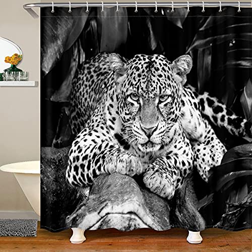 Leopard Duschvorhang Textil Safari Gepard Drucken Tuch Stoff Badezimmer Dekor für Kinder Erwachsene Wildtier Duschvorhang 180x180cm Tierwelt Stil Wasserdicht mit Haken Luxus Zimmer Dekor von Loussiesd