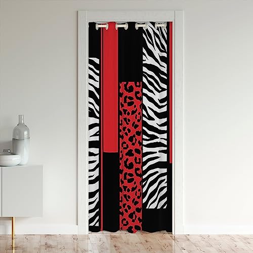 Leopard Zebra Türvorhang 150x203cm für Tür Privatsphäre Geparden Rot Weiß Schwarz Zimmer Dunkelening Schwarzout Vorhang Tier Drucken Schrank Vorhang für Innentür Raumteiler Waschbar Safari Geometrie von Loussiesd