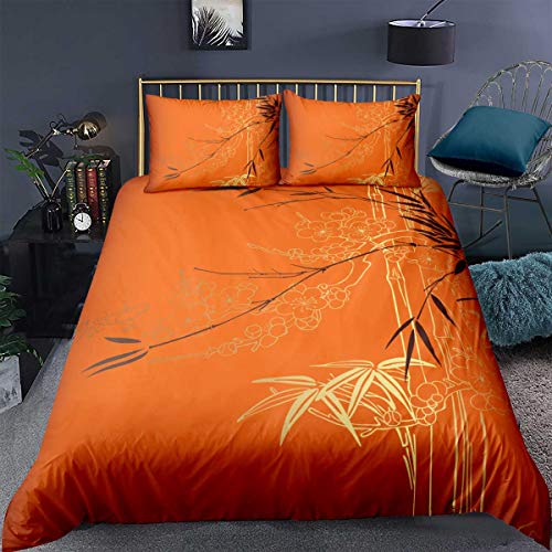 Loussiesd 2 Teilig 135x200 cm Bettwäsche Set Blumen Bambus Rosen Floral Modern Bettbezug Set Mädchen Kinder Weich Atmungsaktiv Microfaser Betten Set inkl.1 Kissenbezüge 80x80 cm,Orange von Loussiesd