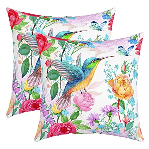 Loussiesd 2er Set Kissenbezüge Kolibri Kissenbezüge 45x45cm Aquarell Kolibri Blumen Dekokissen für Home Wohnzimmer Dekor Kissenhülle Kissenbezug Umkehrbar Tropisch Vögel Dekorative Wurf Dekokissen von Loussiesd