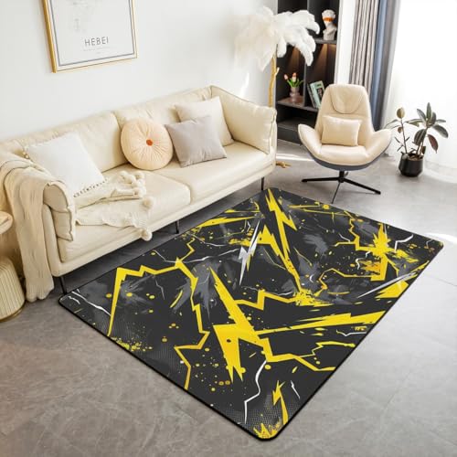 Loussiesd 3D Gelb Blitzschlag Teppich 150x200cm Gelb Spiel Flash WohnzimmerteppichZimmer Dekor Moderne Gaming Cool Modern Teppich Mode Glänzend Outdoor Teppich von Loussiesd