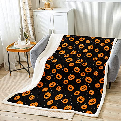 Loussiesd 3D Kürbis Laterne Druck Decke 75x100cm Glücklich Halloween Kuscheldecke für Kinder Jungen Mädchen Galaxis Kürbis Dekor Wohndecke Neuheit Niedlich Zimmer Flanell Fleecedecke von Loussiesd