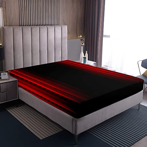 Loussiesd Abstrakte Ombre Spannbettlaken Kinder Jugendliche Schlafzimmer Dekor Spannbetttuch 160x200cm Rote und Schwarze Gradient Bettlaken Schlafzimmer-Dekor von Loussiesd