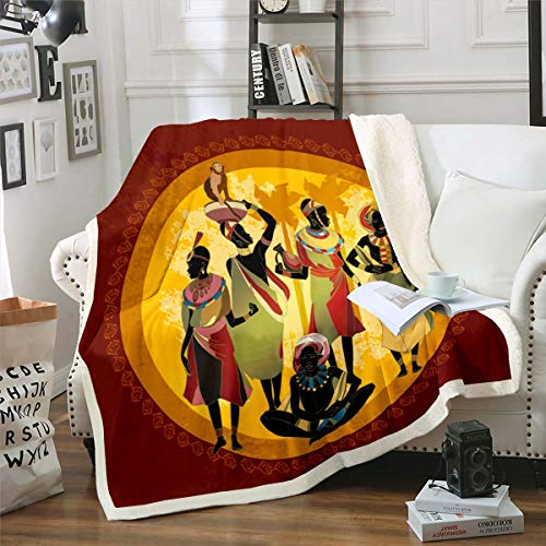 Loussiesd African Woman Sherpa-Fleece-Überwurfdecke, Boho-Mandala-Muster, flauschiger Plüsch, Doppelbett, 152,4 x 200,7 cm, wendbar von Loussiesd